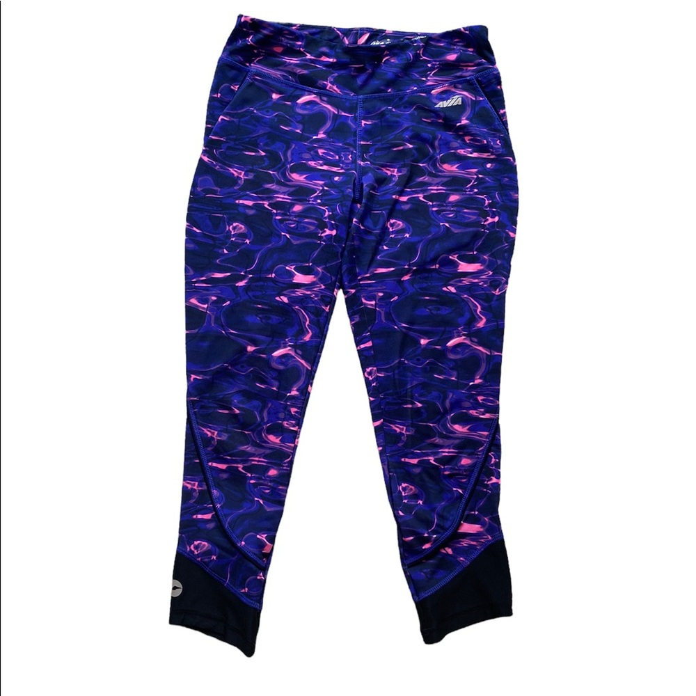 Avia Activewear Fitness Pants Yoga Capri Leggings Watercolor Blue & Pink Small